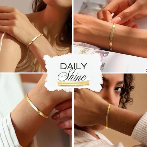 مجموعة أساور سلسلة مطلية بالذهب 14 قيراط - مشبك ورق قابل للتكديس، حبل، ثعبان، سلسلة أساور فيجارو، هدايا عيد الفصح، حشو بيض عيد الفصح، أساسيات مجوهرات عيد ميلاد الصديقة للنساء، 6 قطع in Kuwait