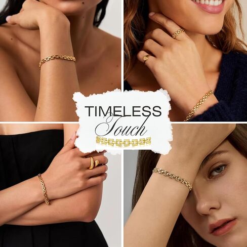 مجموعة أساور سلسلة مطلية بالذهب 14 قيراط - مشبك ورق قابل للتكديس، حبل، ثعبان، سلسلة أساور فيجارو، هدايا عيد الفصح، حشو بيض عيد الفصح، أساسيات مجوهرات عيد ميلاد الصديقة للنساء، 6 قطع in Kuwait