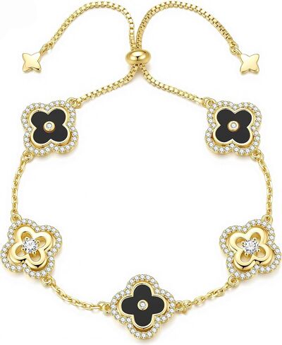 Turandoss Clover Bracelets for Women - Dainty 14K Gold Plated CZ Bracelets Colorful Four Leaf Clover Bracelet Lucky Bracelet Lucky Jewelry Gifts for Women St. Patrick's Day Gifts in Saudi Arabia
