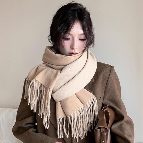 FGSS Unisex Classic Two-Tone Winter Scarf - Warm Soft Cashmere Feel Fringe Wrap Scarves for Men Women in Saudi Arabia