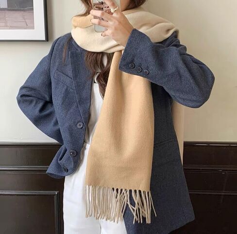 FGSS Unisex Classic Two-Tone Winter Scarf - Warm Soft Cashmere Feel Fringe Wrap Scarves for Men Women in Saudi Arabia