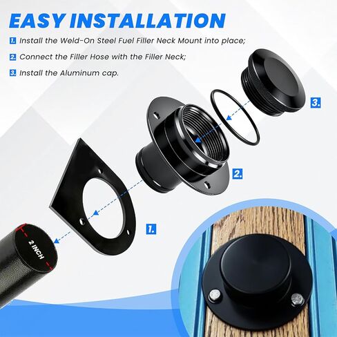 طقم عنق حشو خزان الوقود عن بعد 17‑2530 باستخدام الحاسب الآلي، رقبة من الألومنيوم الخام مع غطاء غاز مطابق ودعامة فولاذية ملحومة تناسب وصلة خرطوم 2 بوصة مستقيمة باللون الأسود in Kuwait