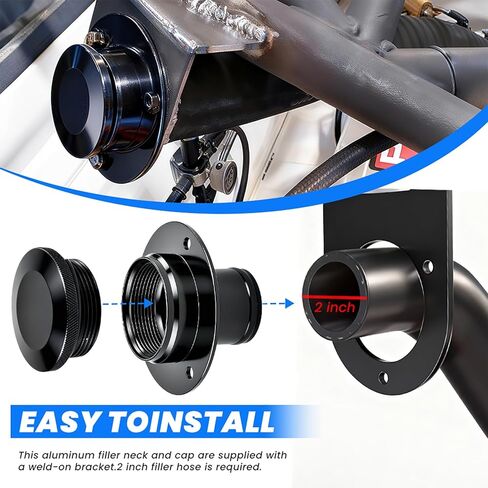 طقم عنق حشو خزان الوقود عن بعد 17‑2530 باستخدام الحاسب الآلي، رقبة من الألومنيوم الخام مع غطاء غاز مطابق ودعامة فولاذية ملحومة تناسب وصلة خرطوم 2 بوصة مستقيمة باللون الأسود in Kuwait