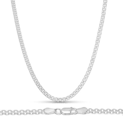 Adabele الصلبة 925 الفضة الاسترليني 18K الذهب الأبيض قطع الماس بسمارك سلسلة ربط قلادة 2.4mm قوية مقاومة تشويه هيبوالرجينيك خالية من النيكل النساء الرجال المجوهرات in Saudi Arabia