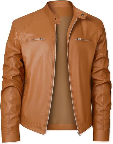 Men’s Leather Jacket Classic Biker Style Motorcycle Coat Fit Fashion Casual Lightweight Fall & Winter Jackets for Men in Saudi Arabia
