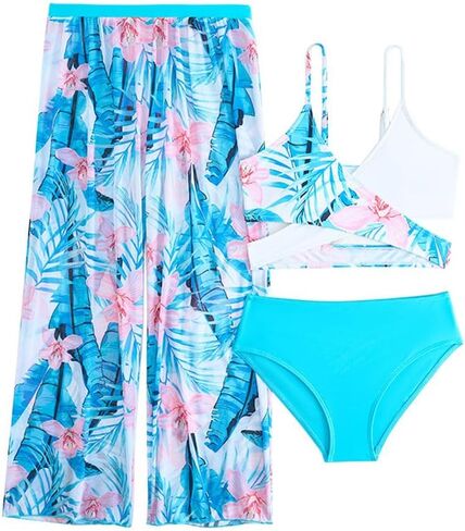 Girls Bikini Set 3 Piece - Tropical Print Bikini Set with Quick Dry Cover Up - Bathing Suit for Kids 8-13 Years in Saudi Arabia