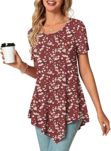 POPYOUNG Plus Size Summer Tunics for Women to Wear with Leggings Casual Square Neck Short Sleeve T-Shirt Loose Blouse in Saudi Arabia
