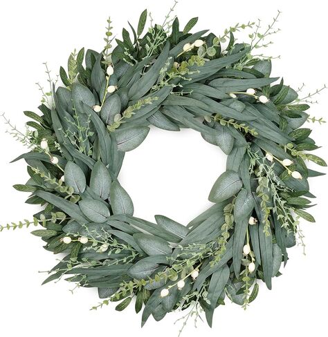 16" Faux Round Boxwood Wreath, Vlorart Artificial Boxwood Wreath Front Door Wreaths Artificial Spring Summer Greenery Hanging with A Plaid Bow for Front Door Wall Hanging Window Wedding Party Decor in Kuwait