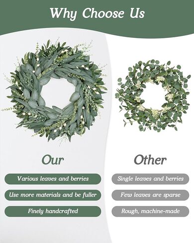 16" Faux Round Boxwood Wreath, Vlorart Artificial Boxwood Wreath Front Door Wreaths Artificial Spring Summer Greenery Hanging with A Plaid Bow for Front Door Wall Hanging Window Wedding Party Decor in Kuwait