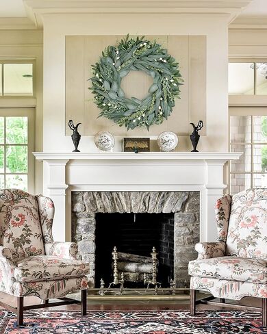 16" Faux Round Boxwood Wreath, Vlorart Artificial Boxwood Wreath Front Door Wreaths Artificial Spring Summer Greenery Hanging with A Plaid Bow for Front Door Wall Hanging Window Wedding Party Decor in Kuwait