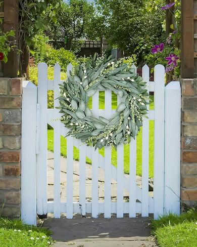 16" Faux Round Boxwood Wreath, Vlorart Artificial Boxwood Wreath Front Door Wreaths Artificial Spring Summer Greenery Hanging with A Plaid Bow for Front Door Wall Hanging Window Wedding Party Decor in Kuwait