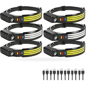 6 عبوات من المصابيح الأمامية LED القابلة لإعادة الشحن، مصباح رأس عالي التجويف 1200 مع مستشعر حركة، شعاع عريض 230 درجة، 5 أوضاع إضاءة، ضوء رأس مقاوم للماء IPX6 للتخييم والجري والمشي لمسافات طويلة in Kuwait