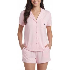 U.S. Polo Assn. Summer Pajamas for Women - Short Sleeve Button Up Top and PJ Shorts Set - Lounge Sets for Women in Kuwait