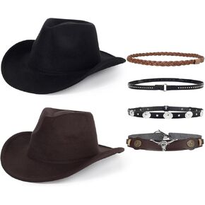 2 Pack Western Cowboy Hats for Women and Men Classic Felt Wide Brim Costume Cow Boy Hat Roll Up Brim Cowgirl Hat in Kuwait