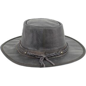 American Bison Crushable Cowboy Hat – Flat Brim Cowhide Leather Hat with Braided Band & Chin Strap in Kuwait