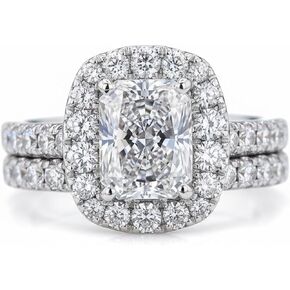 Wedding Ring Set for Women 2 CT Radiant Cut Engagement Rings Halo 925 Sterling Silver Rings with 18k White Gold Plated in Saudi Arabia