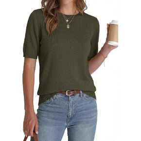 BTFBM Short Sleeve Sweater for Women Spring Tops Crew Neck Lightweight Pullover Loose Dressy Casual Blouse Basic Clothes in Kuwait