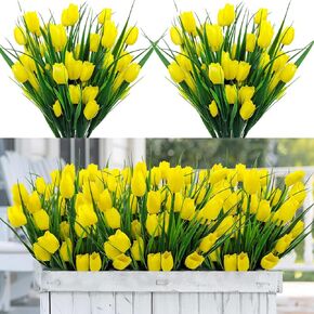 12 حزمة 60 رأس زهور التوليب الاصطناعية زهور وهمية في الهواء الطلق مقاومة للأشعة فوق البنفسجية حرير التوليب فو البلاستيك شجيرات خضراء نباتات للزراعة الخارجية شرفة حديقة ديكور الفناء (وردي) in Kuwait