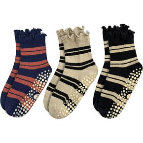 Striped Yoga Socks for Women – 3 Pairs Non Slip Grip Pilates Barre Socks, Cute Workout Socks, US Size 5-9 in Kuwait