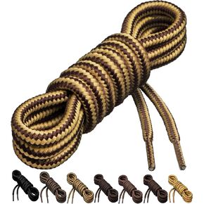 أربطة أحذية مستديرة سميكة وشديدة التحمل مقاس 1/5 بوصة من خشب البتولا للأحذية طويلة الرقبة وأحذية المشي لمسافات طويلة. (63 بوصة (161 سم) -L، بني/أسمر فاتح) in Kuwait