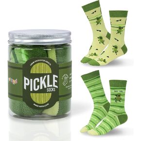 Pickle Novelty Crew Socks – Big Dill Funny Design – Green Striped Pattern – 2 Pairs in Mason Jar Packaging – Easter Basket Filler Gift for Adults in Kuwait