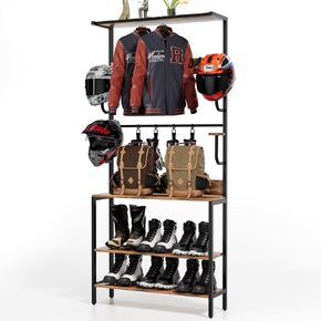 Motorcycle Helmet Holder Floor Mounted Stand, Wall Mount with Helmet Rack, 4 Glove Chips and 4 Hooks, Rustic Helmets Holder and Motorcycle Helmets Rack for Most of Helmet in Saudi Arabia
