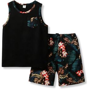 الأولاد ملابس الصيف 2 قطعة أكمام تانك القمم تجريب مجموعة تي شيرتات قصيرة للأطفال غير رسمية ملابس الصيف للمراهقين توين بنين 6-12Y in Kuwait
