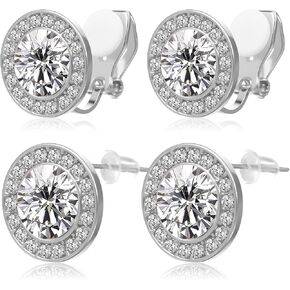 2 Pairs Clip on Dance Earrings with 2 Pairs Rhinestone Stud Crystal Clip On Studs Halo Earring Round Rhinestone Dance Stud Silver Earring Jewelry Gift for Dances Stage Opera Performance Wedding in Saudi Arabia