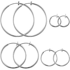 4 Pairs Clip On Hoop Earrings for Women Men, Non Pierced Silver Clip Earrings Lightweight Jewelry Earring Set - 4 Sizes in Kuwait