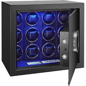 Safe Watch Winder Box for 12 Automatic Watches,with Fingerprint and Digital Lock,Ultra-Quiet Japanese Motors, Built-in LEDllumination and LCD Touchscreen Control in Saudi Arabia