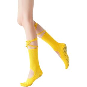 Verdancy Women's Lace-Up Yoga Socks with Cut-Out Back, Toe Grip Mid-Calf Socks for Pilates & Barre in Saudi Arabia