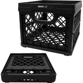 صندوق تخزين قابل للطي وقابل للطي، أسود، 6 جالون - الأبعاد: 13 بوصة × 13 بوصة × 11 بوصة - صندوق حليب - السعة: 50 رطلًا - بلاستيك عالي التحمل - صندوق قابل للطي للسلع الرياضية والألعاب وألعاب البلياردو والملفات in Kuwait