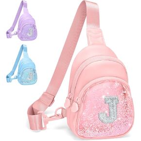حقيبة حبال أولية لامعة للفتيات المراهقات مع حزام قابل للتعديل 24 بوصة - 41 بوصة، هدية عيد ميلاد أشياء عصرية للفتيات من سن 6 إلى 14 عامًا، حقيبة كروس شخصية للأطفال، أرجوانية مع حرف L in Kuwait
