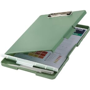 حافظة HappyHapi مع مساحة تخزين، لوحة مشبك للممرضات مقاس 8.5 × 11 مع حامل أقلام وصندوق تنظيم، ألواح تخزين بلاستيكية قابلة للفتح الجانبي للمعلمين والمكتب والأطفال باللون الأخضر المريمية in Kuwait