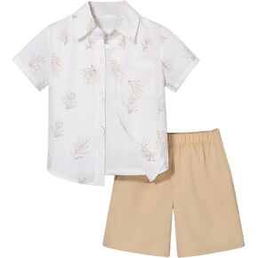 Toddler Boys Hawaiian Shirts 2 Piece, Floral Button Down Shirt and Shorts Summer Beach Outfits for kids in Kuwait