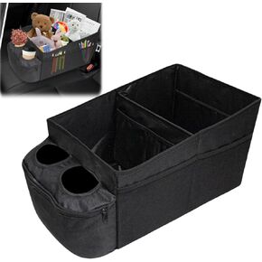 Car Seat Organizer, 2-in-1 Storage Box and Lumbar Support Cushion for Front Back Seat, 600D Oxford Cloth, 30L Collapsible Design, Road Trip Essentials, Universal Fit, Black in Kuwait