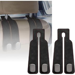 خطافات مسند رأس السيارة الجلدية، خطافات محفظة خلفية لمقعد السيارة 2 في 1 مع شماعات معدنية مزدوجة، حامل تخزين عالمي للسيارة للحقائب وحقائب اليد والهواتف والبقالة (قطعتان، أسود) in Kuwait