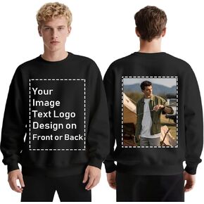 سويت شيرت بياقة مستديرة مخصص للرجال والنساء، سويت شيرت مريح مخصص مع تصميم نص الصورة على الأمام أو الخلف in Kuwait