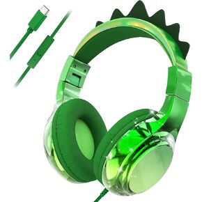 QearFun Kids Cat Ear Headphones with USB C for Girls with Microphone, 85/94dB Safe Volume Limiter, Tangle-Free Cord, Share Port, Foldable Sparkly Wired Headset for School, Travel, Tablet, iPad in Saudi Arabia