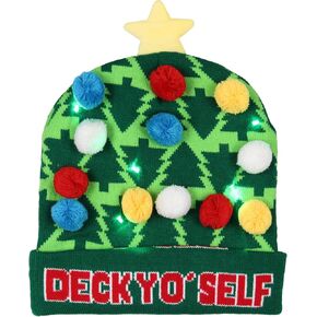 Festive Holiday Novelty Adult Light Up Knit Beanie Pom Pom Winter Hat Cold Weather Cap OSFM for Men Women in Kuwait