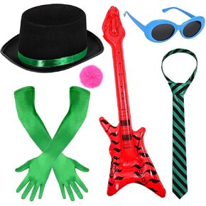 6 Pcs Green Costume Accessory Book Character Costume Accessories with Top Hat Long Green Gloves Sunglasses Plush Ball Brooch Tie Bass for Adult World Book Day Cosplay Party Dress Up in Kuwait