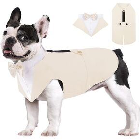 AOFITEE Dog Tuxedo Formal Dog Suit and Bandana Set, Gentle Dog Wedding Party Suit Bow Tie Shirt Vest, Pet Tuxedo Costume Outfit with Detachable Bowtie Collar for Christmas Halloween Dress Up in Kuwait