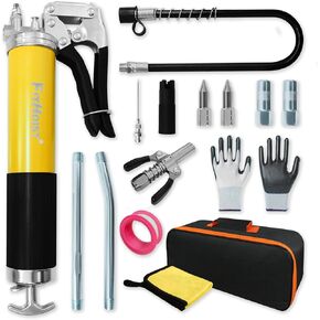 15 Pcs Versatile Grease Gun Kit,7000 PSI 14oz Capacity Leak-Proof Spray Grease Gun,18" Spring Hose,Double Handle Nozzle,Coupler,Teflon Tape and Other Accessories,Automotive,Farm Equipment in Kuwait
