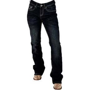 حذاء رياضي من Cowgirl Tuff Western Jeans للنساء ذو ​​قصة طويلة وغسيل متوسط ​​من JTRAIN in Kuwait