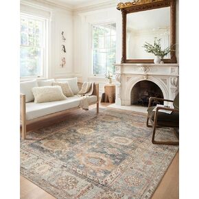 مجموعة Loloi Margot Collection MAT-03 Ocean/Spice 7'-6" x 9'-6" سجادة منطقة. CloudPile، سجادة منطقة كبيرة منقوشة سهلة التنظيف وغير قابلة للتساقط لغرفة المعيشة وغرفة النوم ومنطقة تناول الطعام in Kuwait