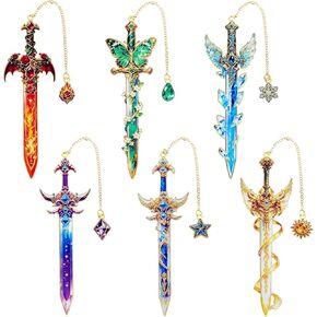 مجموعة إشارات مرجعية معدنية مكونة من 6 قطع من Fantasy Sword، إشارة مرجعية رائعة على شكل جناح، هدايا مرجعية خيالية لمحبي الكتب، ملحقات القراءة لمخططي الكتب والمجلات، 1.57 × 4.33 بوصة in Kuwait