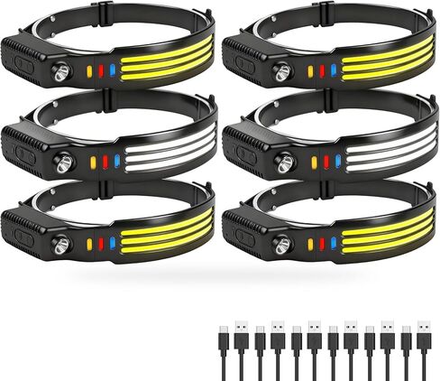 6 عبوات من المصابيح الأمامية LED القابلة لإعادة الشحن، مصباح رأس عالي التجويف 1200 مع مستشعر حركة، شعاع عريض 230 درجة، 5 أوضاع إضاءة، ضوء رأس مقاوم للماء IPX6 للتخييم والجري والمشي لمسافات طويلة in Kuwait