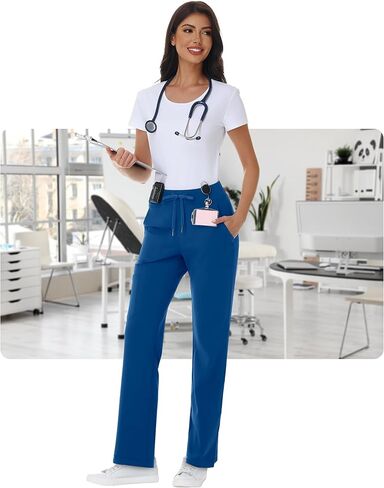 Yoga Scrub Pants Women Straight Leg Scrub Pants with 5 Pockets Stretch Drawstring Ultra Soft in Saudi Arabia