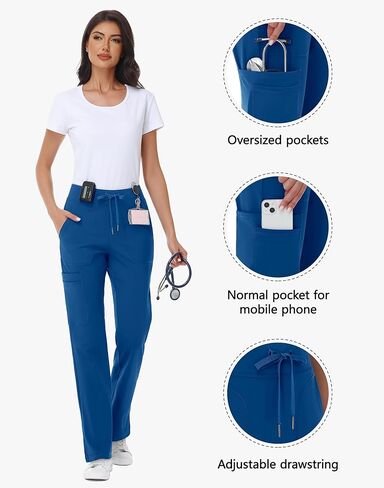 Yoga Scrub Pants Women Straight Leg Scrub Pants with 5 Pockets Stretch Drawstring Ultra Soft in Saudi Arabia