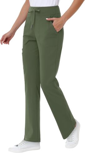 Yoga Scrub Pants Women Straight Leg Scrub Pants with 5 Pockets Stretch Drawstring Ultra Soft in Saudi Arabia